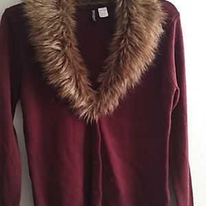 Divided fur button up cardigan